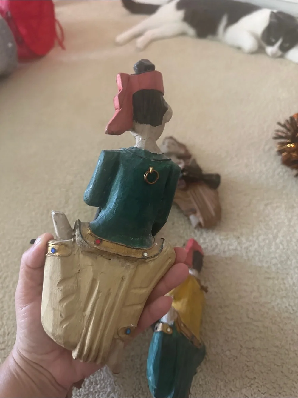 Vintage Thai set of 5 wooden Hand -Painted Musical Figurine Wall